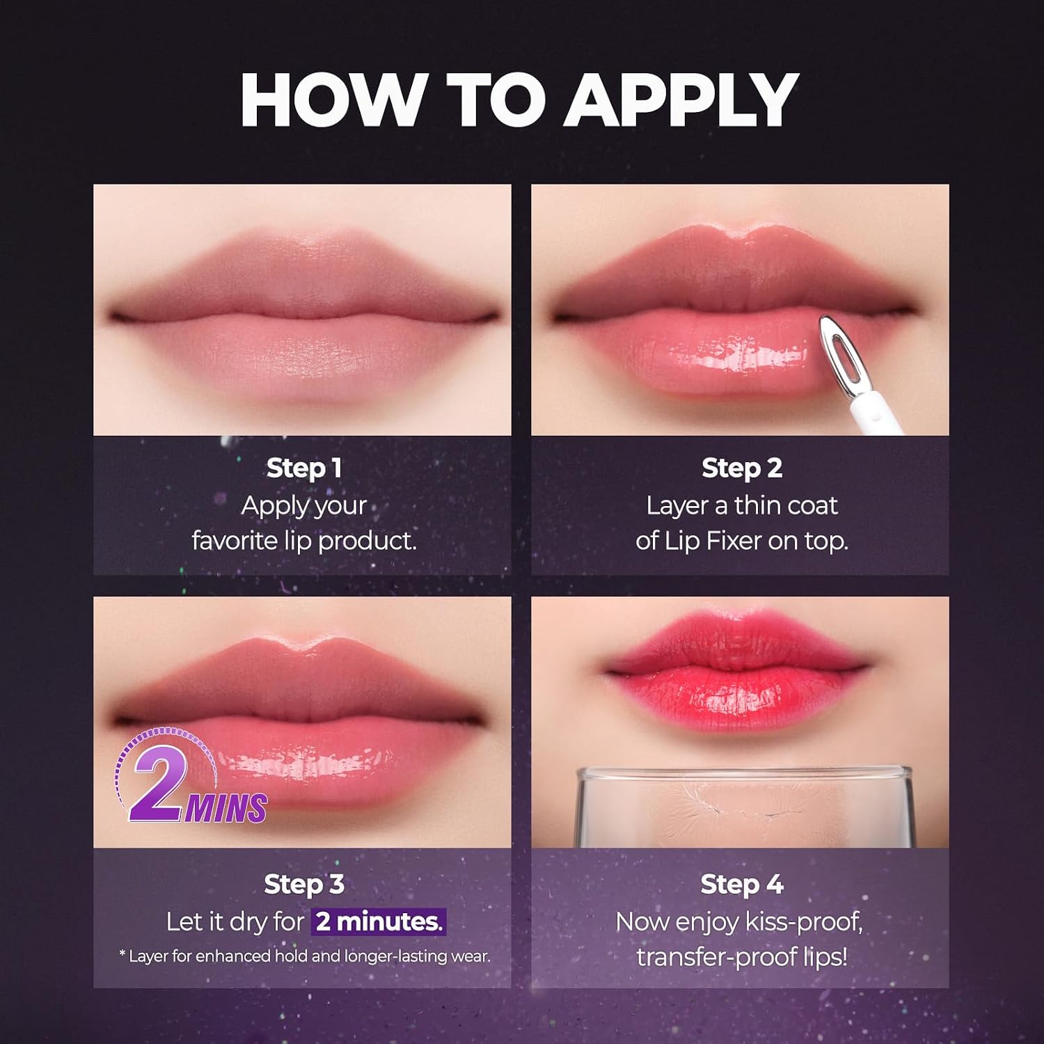 Notice - transfer may occur on tissues, not recommended over ultra-glossy lip products