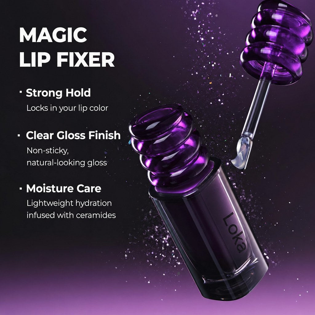 Magic Lip Fixer key benefits - strong hold, clear gloss finish, moisture care