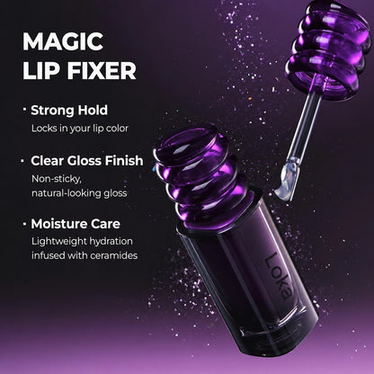 Magic Lip Fixer key benefits - strong hold, clear gloss finish, moisture care